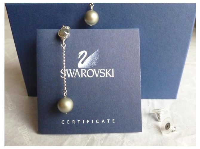 Nuove orecchini in perle e cristalli Swarovski. Argento Grigio Verde chiaro - vista 10