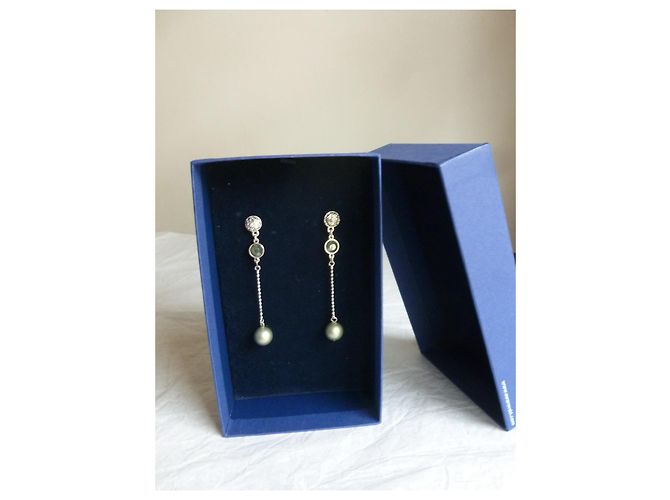 Nuove orecchini in perle e cristalli Swarovski. Argento Grigio Verde chiaro - vista 2