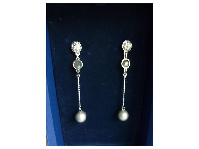 Nuove orecchini in perle e cristalli Swarovski. Argento Grigio Verde chiaro - vista 3