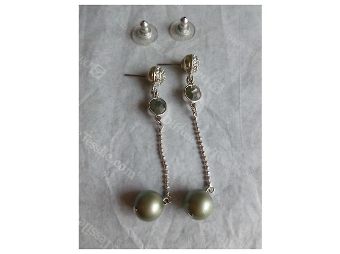 Nuove orecchini in perle e cristalli Swarovski. Argento Grigio Verde chiaro - vista 5