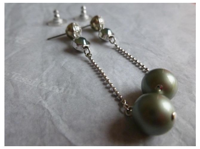 Nuove orecchini in perle e cristalli Swarovski. Argento Grigio Verde chiaro - vista 6