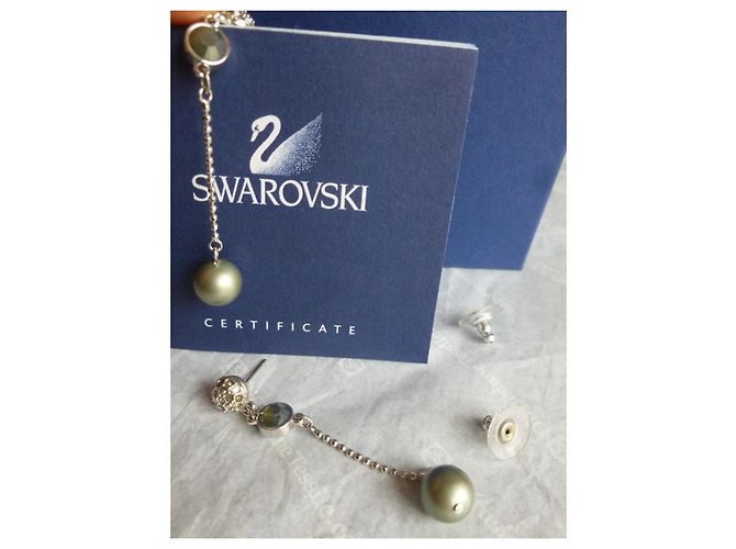 Nuove orecchini in perle e cristalli Swarovski. Argento Grigio Verde chiaro - vista 8
