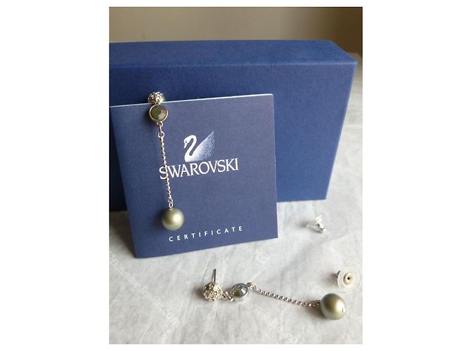Nuove orecchini in perle e cristalli Swarovski. Argento Grigio Verde chiaro - vista 9