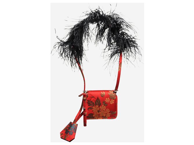 Autre Marque Borsa a tracolla in jacquard floreale rosso - vista 3