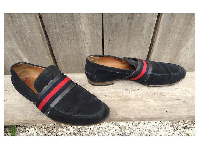 Mocassini Gucci in camoscio blu navy - vista 2