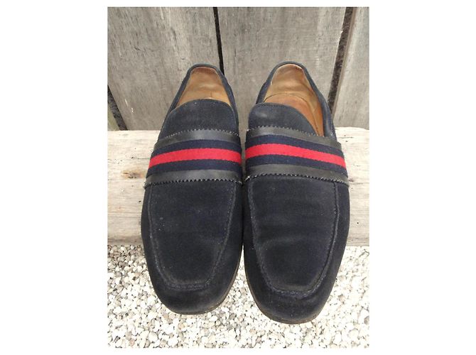 Mocassini Gucci in camoscio blu navy - vista 3