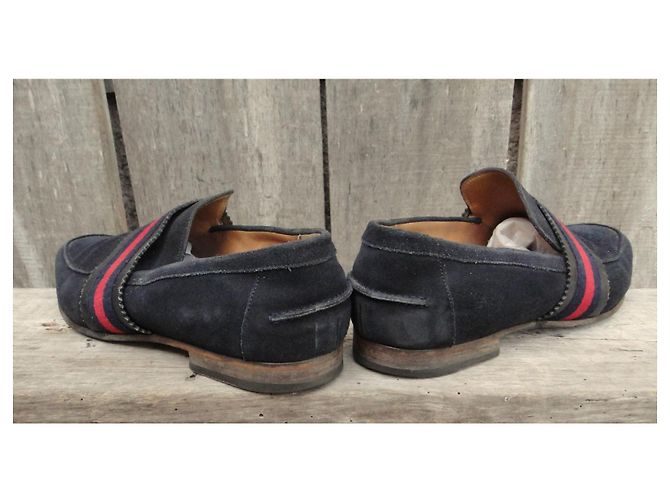 Mocassini Gucci in camoscio blu navy - vista 4
