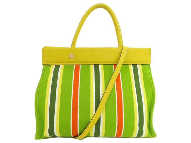 Borsa tote a righe Miu Miu Verde Giallo - vista 11