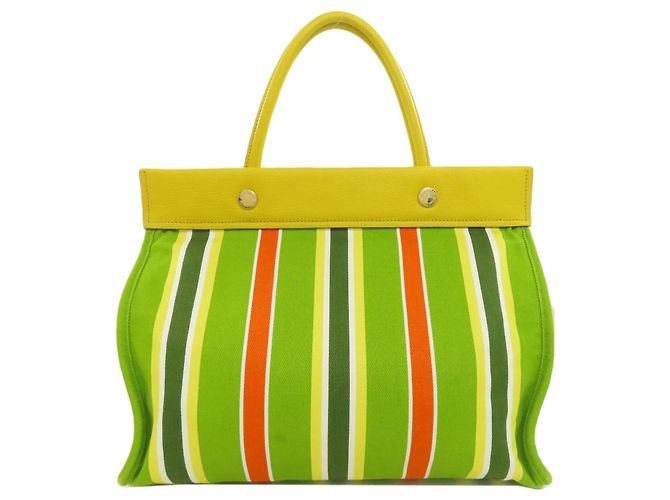 Borsa tote a righe Miu Miu Verde Giallo - vista 2