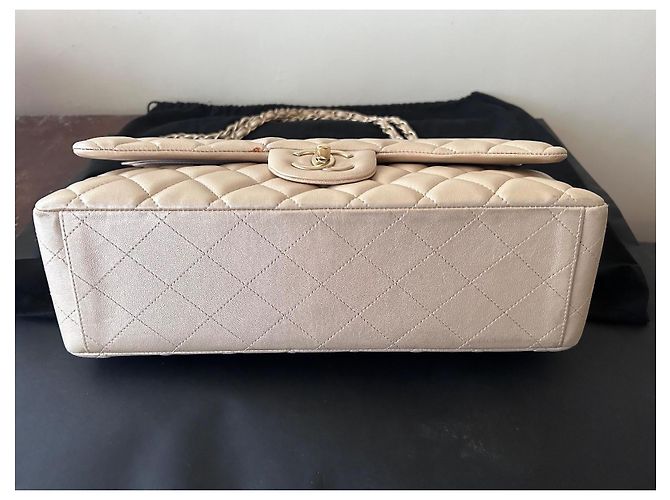 Borsa Chanel Maxi Double Flap Beige in Pelle - vista 7