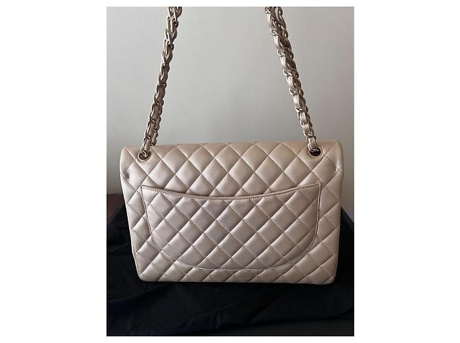 Borsa Chanel Maxi Double Flap Beige in Pelle - vista 6