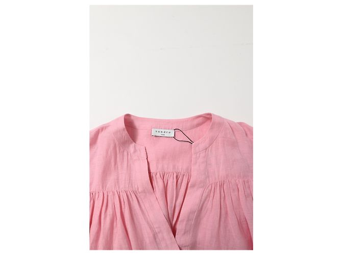 Vestido mini acampanado abotonado Sandro Paris en lino rosa - vista 10
