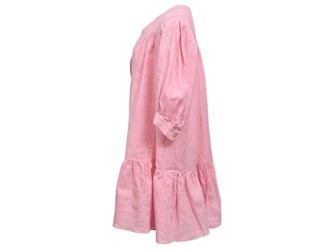 Vestido mini acampanado abotonado Sandro Paris en lino rosa - vista 2