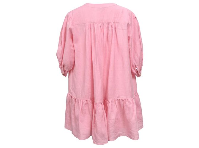 Vestido mini acampanado abotonado Sandro Paris en lino rosa - vista 3