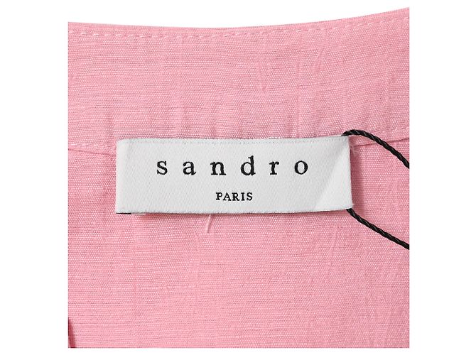 Vestido mini acampanado abotonado Sandro Paris en lino rosa - vista 4