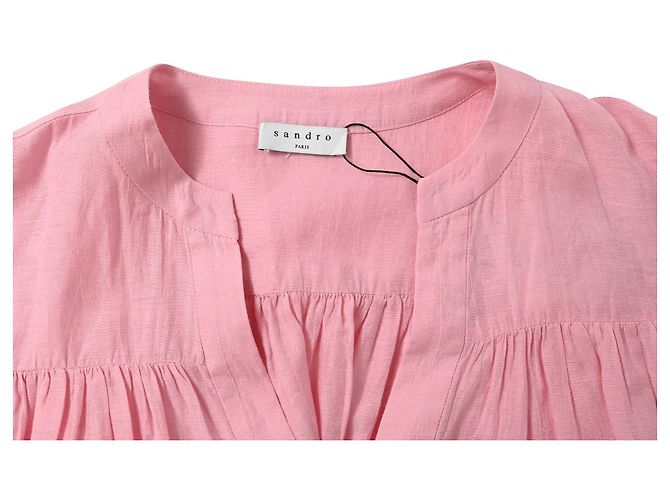 Vestido mini acampanado abotonado Sandro Paris en lino rosa - vista 5