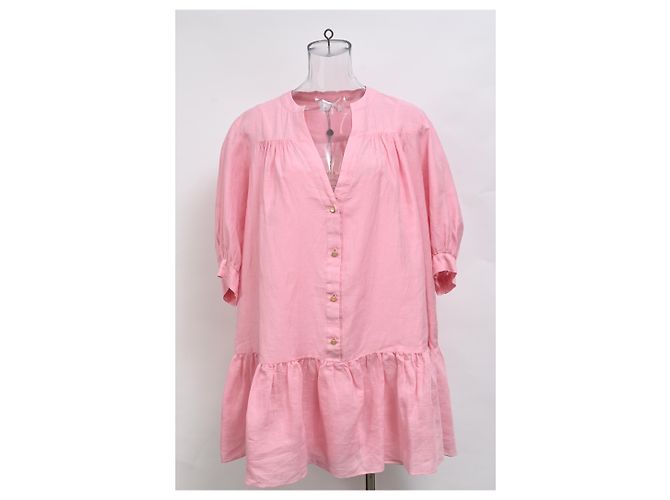Vestido mini acampanado abotonado Sandro Paris en lino rosa - vista 6