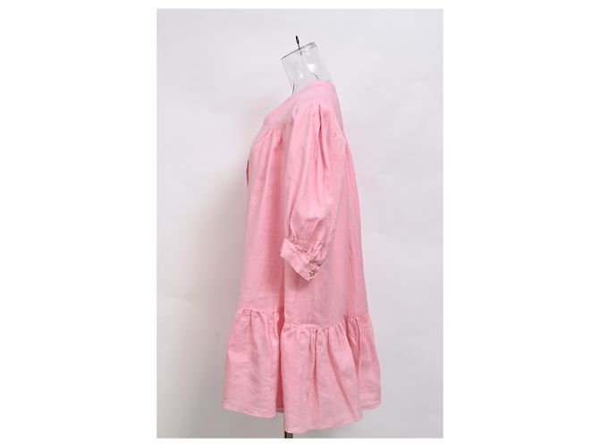 Vestido mini acampanado abotonado Sandro Paris en lino rosa - vista 7