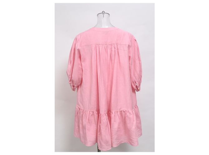 Vestido mini acampanado abotonado Sandro Paris en lino rosa - vista 8