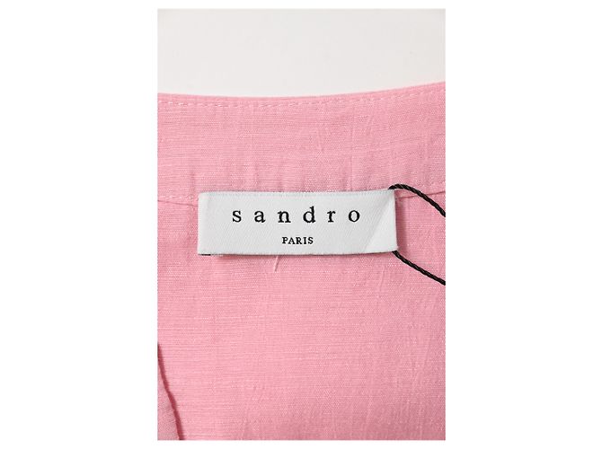 Vestido mini acampanado abotonado Sandro Paris en lino rosa - vista 9