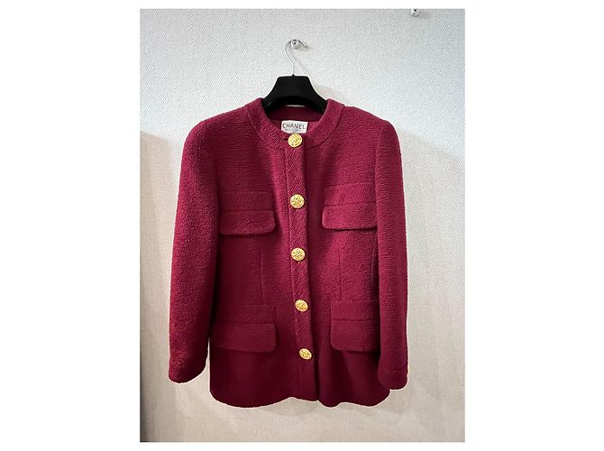 Chanel Giacca in tweed bordeaux e oro Rosso - vista 2