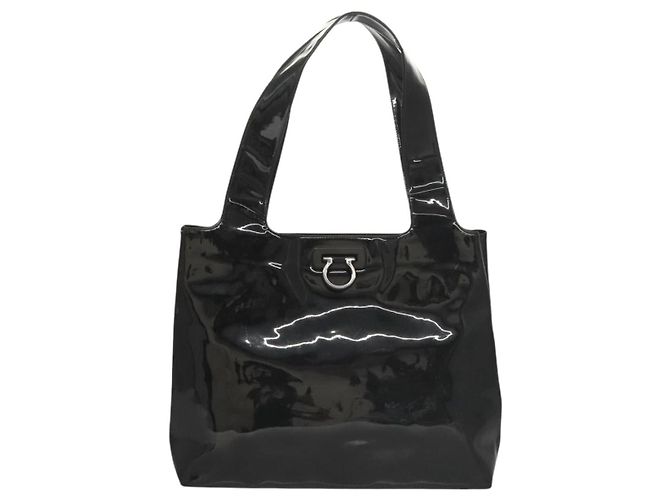 Borsa a Spalla Gancini Smalto Nero Argento di Salvatore Ferragamo Auth bs24679 - vista 13