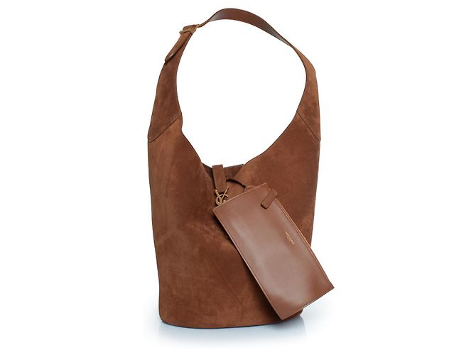 Saint Laurent, Le 5 A 7 hobo in suede color cognac Marrone - vista 3