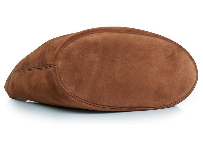 Saint Laurent, Le 5 A 7 hobo in suede color cognac Marrone - vista 6