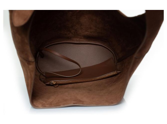 Saint Laurent, Le 5 A 7 hobo in suede color cognac Marrone - vista 7