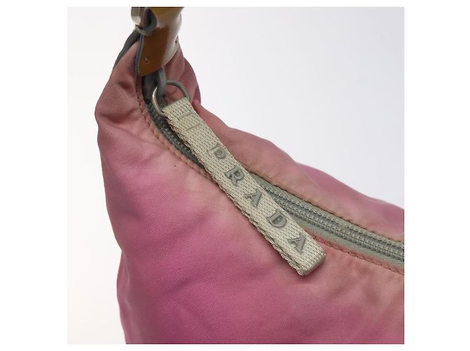 Borsa a spalla PRADA in nylon rosa argento autentica fm4561 - vista 10