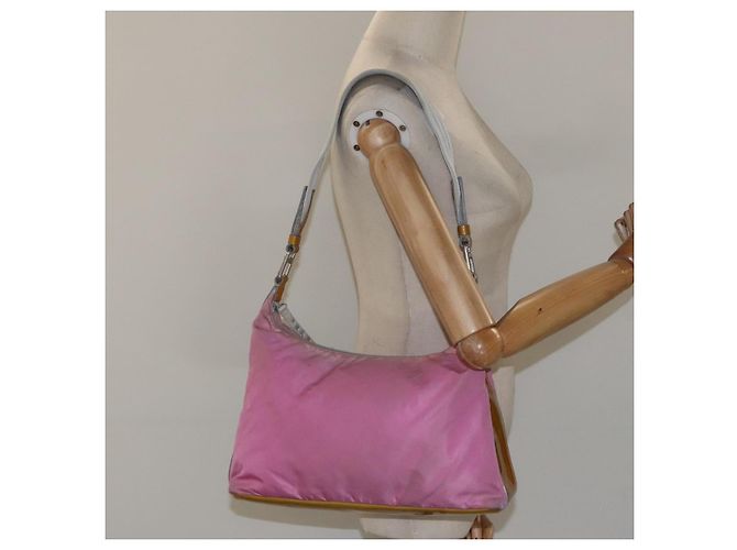 Borsa a spalla PRADA in nylon rosa argento autentica fm4561 - vista 23