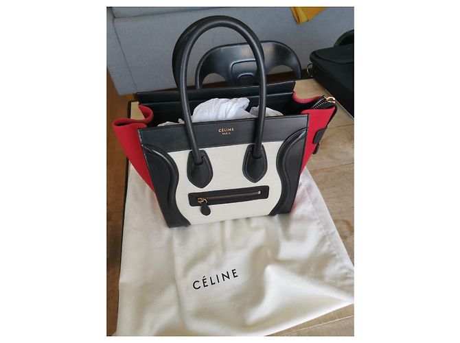 Borsa a mano Céline Grand Luggage in pelle nera e tessuto Nero Multicolore - vista 2