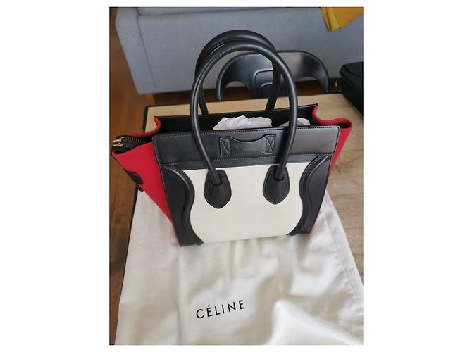 Borsa a mano Céline Grand Luggage in pelle nera e tessuto Nero Multicolore - vista 4
