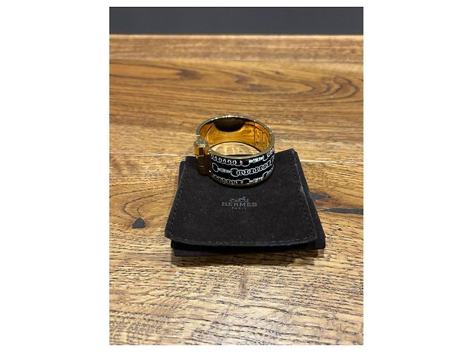 Hermès Bracelete GM Hermes Charnier Preto Dourado - vista 8
