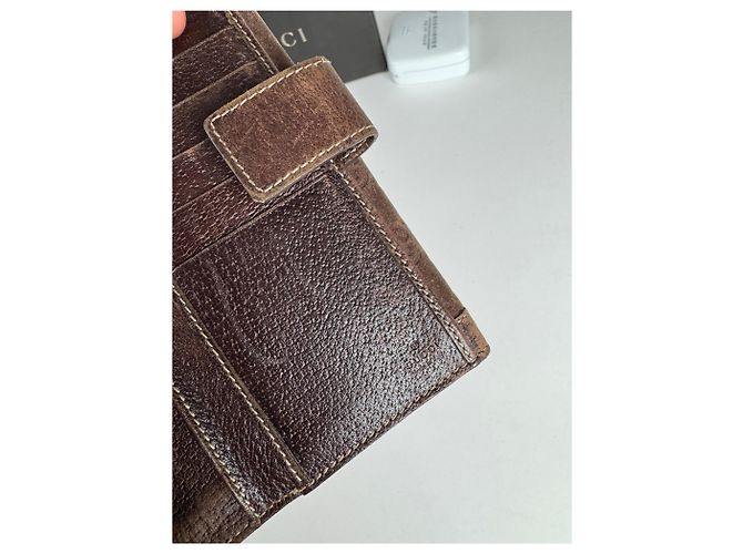 Vintage Gucci Suede leather monogram wallet Brown - view 10