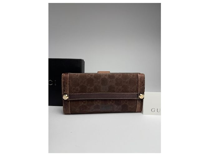 Vintage Gucci Suede leather monogram wallet Brown - view 12