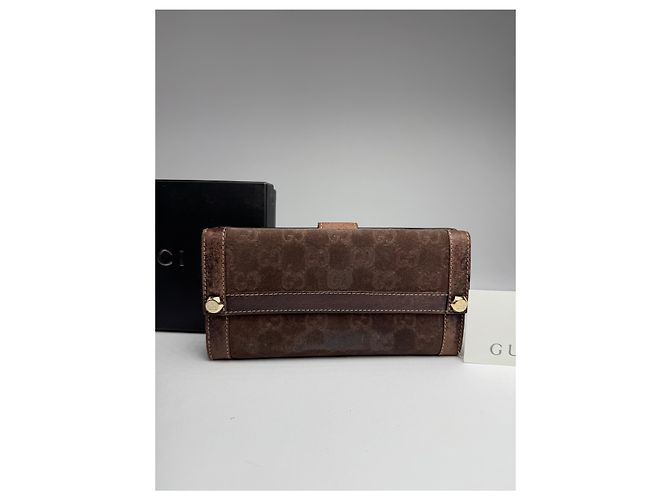 Vintage Gucci Suede leather monogram wallet Brown - view 13