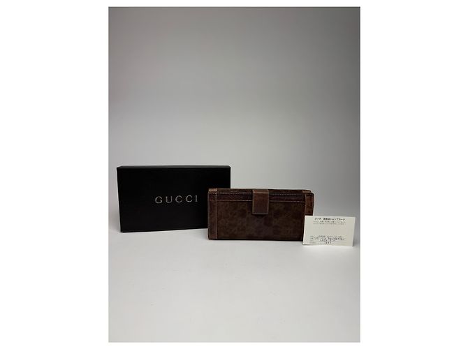 Vintage Gucci Suede leather monogram wallet Brown - view 2