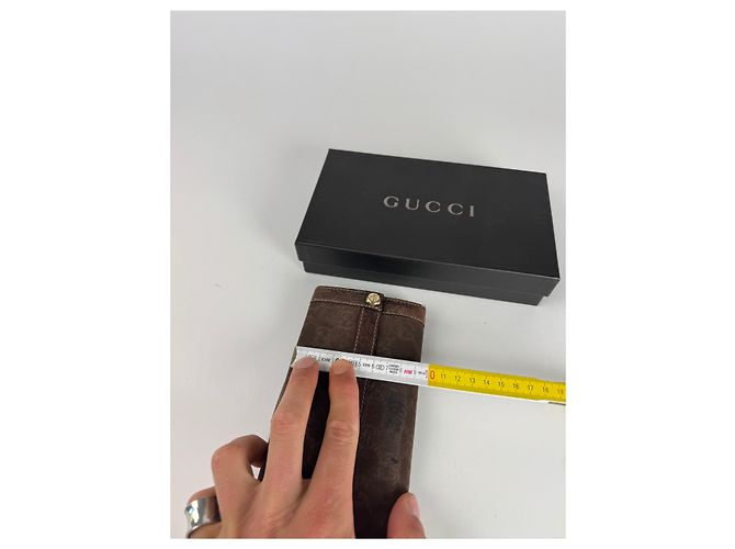 Vintage Gucci Suede leather monogram wallet Brown - view 3