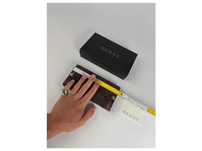 Vintage Gucci Suede leather monogram wallet Brown - view 4