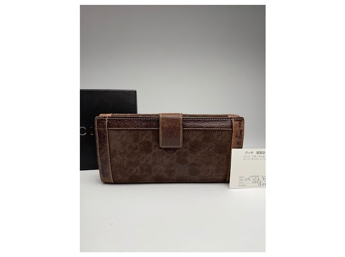Vintage Gucci Suede leather monogram wallet Brown - view 5