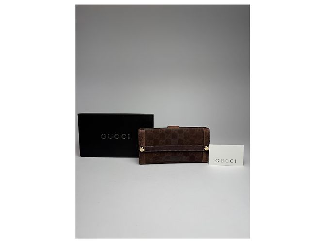 Vintage Gucci Suede leather monogram wallet Brown - view 6