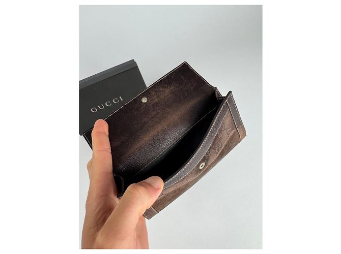Vintage Gucci Suede leather monogram wallet Brown - view 7