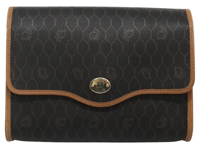 Borsa a spalla in tela a nido d'ape Christian Dior PVC nera e dorata Auth sw452 Nero D'oro - vista 13