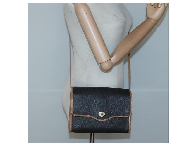 Borsa a spalla in tela a nido d'ape Christian Dior PVC nera e dorata Auth sw452 Nero D'oro - vista 20