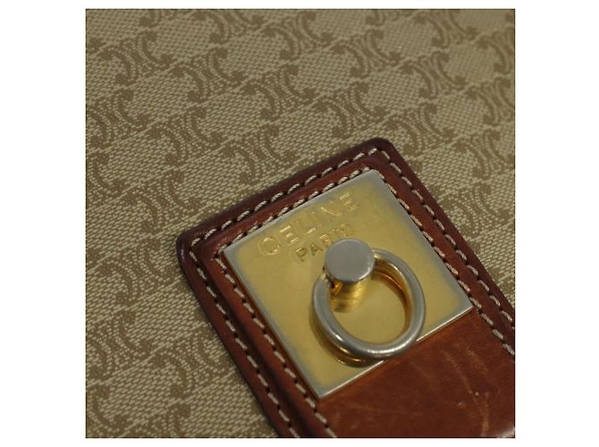 Céline Borsa a spalla in tela Macadam CELINE PVC beige oro Auth 120907 D'oro - vista 17