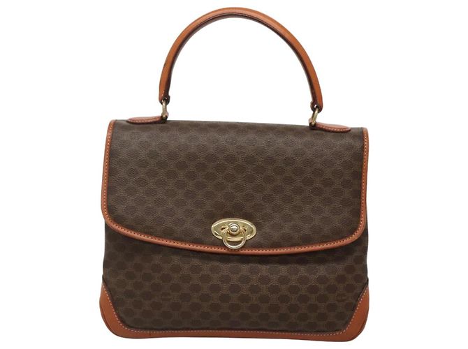 Céline Borsa a mano in tela Macadam CELINE in pelle PVC marrone oro Auth 121702 D'oro - vista 13