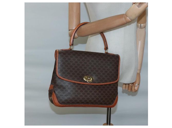 Céline Borsa a mano in tela Macadam CELINE in pelle PVC marrone oro Auth 121702 D'oro - vista 22