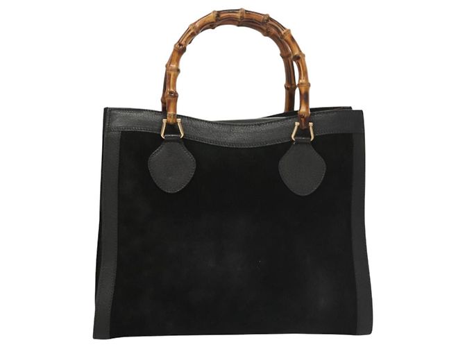 Borsa a Mano GUCCI Bamboo Camoscio Nero Oro 002 0260 Auth ep8789 D'oro - vista 13