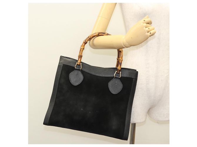 Borsa a Mano GUCCI Bamboo Camoscio Nero Oro 002 0260 Auth ep8789 D'oro - vista 26